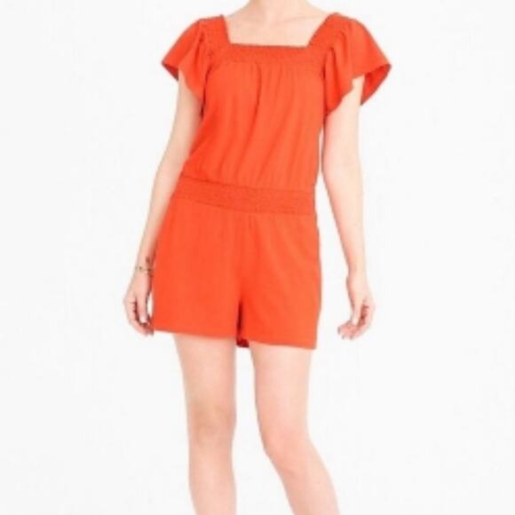 J Crew • Smocked square neck flutter sleeve romper - Picture 1 of 6
